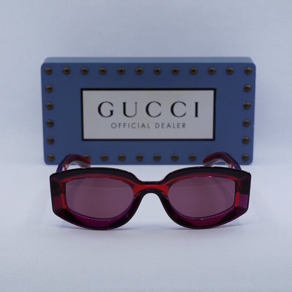 Gucci GG1719S 004 Geometric Sunglasses - Transparent Red main image 10